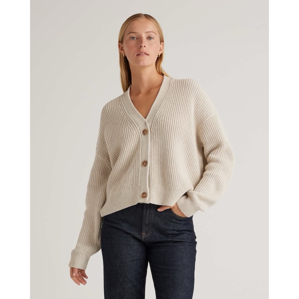 Quince 100% Organic Cotton Fisherman Boxy Cropped Cardigan Medium